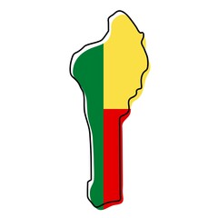 Stylized outline map of Benin with national flag icon. Flag color map of Benin  illustration.