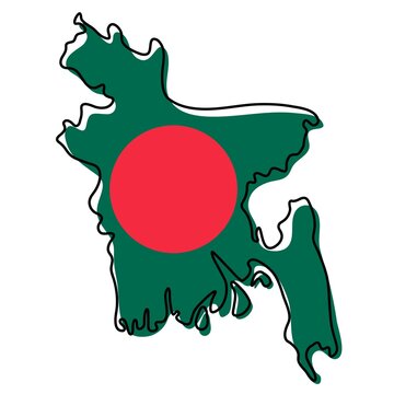 recommend clip art: Stylized outline map of Bangladesh with national flag icon. Flag color map of Bangladesh  illustration.