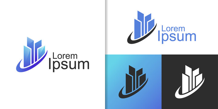 building city real estate logo element, realty property investment logo design with check icon for hotel, business invest