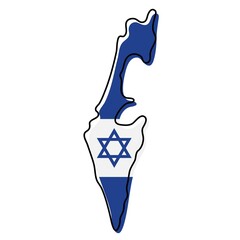 Stylized outline map of Israel with national flag icon. Flag color map of Israel  illustration.
