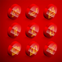 Set line Glass of beer, Dried fish, Pack bottles, Beer tap, Wooden barrel and brewing process icon. Vector