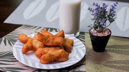 Soy milk with Chinese bread. Thai food in the morning, local famous street food with taste.