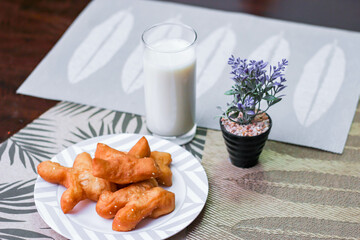 Soy milk with Chinese bread. Thai food in the morning, local famous street food with taste.