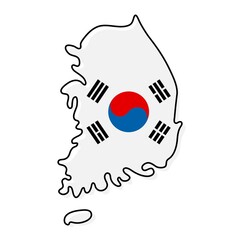 Stylized outline map of South Korea with national flag icon. Flag color map of South Korea illustration.