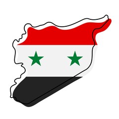 Stylized outline map of Syria with national flag icon. Flag color map of Syria illustration.
