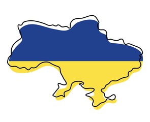 Stylized outline map of Ukraine with national flag icon. Flag color map of Ukraine illustration.