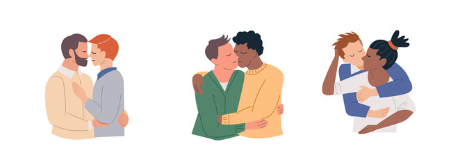 Set of Couple Gay in love, hand draw cartoon vector illustration for LGBT concept.