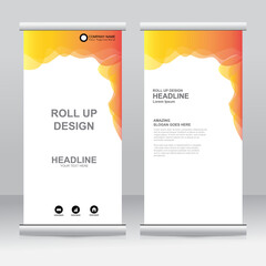 Roll up banner stand template design. Vertical banner template. Universal stand for conference, seminar, exhibitions, promo banner vector background. Modern publication x-banner and flag-banner.