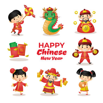 Chinese new year of tiger zodiac celebration cute cartoon characters collection