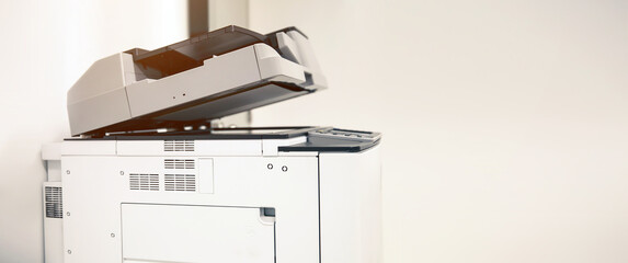Copier printer, Close up the photocopier or photocopy machine office equipment workplace for scanner or scanning document and printing or copy paper duplicate and Xerox. - obrazy, fototapety, plakaty