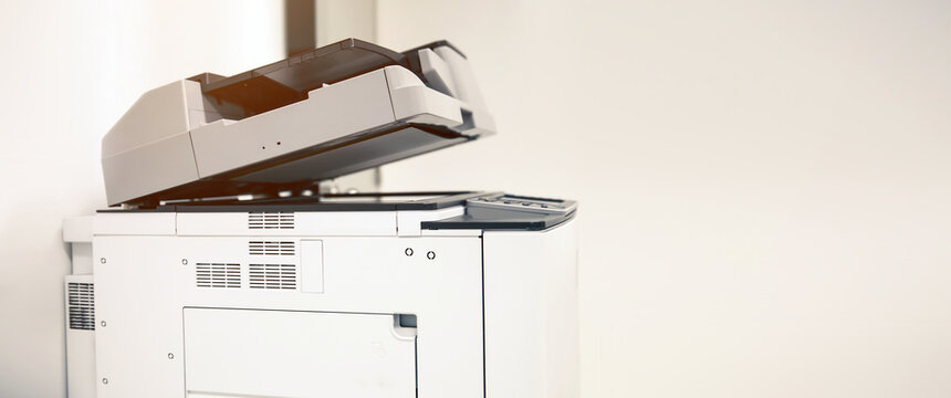 Copier Printer, Close Up The Photocopier Or Photocopy Machine Office Equipment Workplace For Scanner Or Scanning Document And Printing Or Copy Paper Duplicate And Xerox.