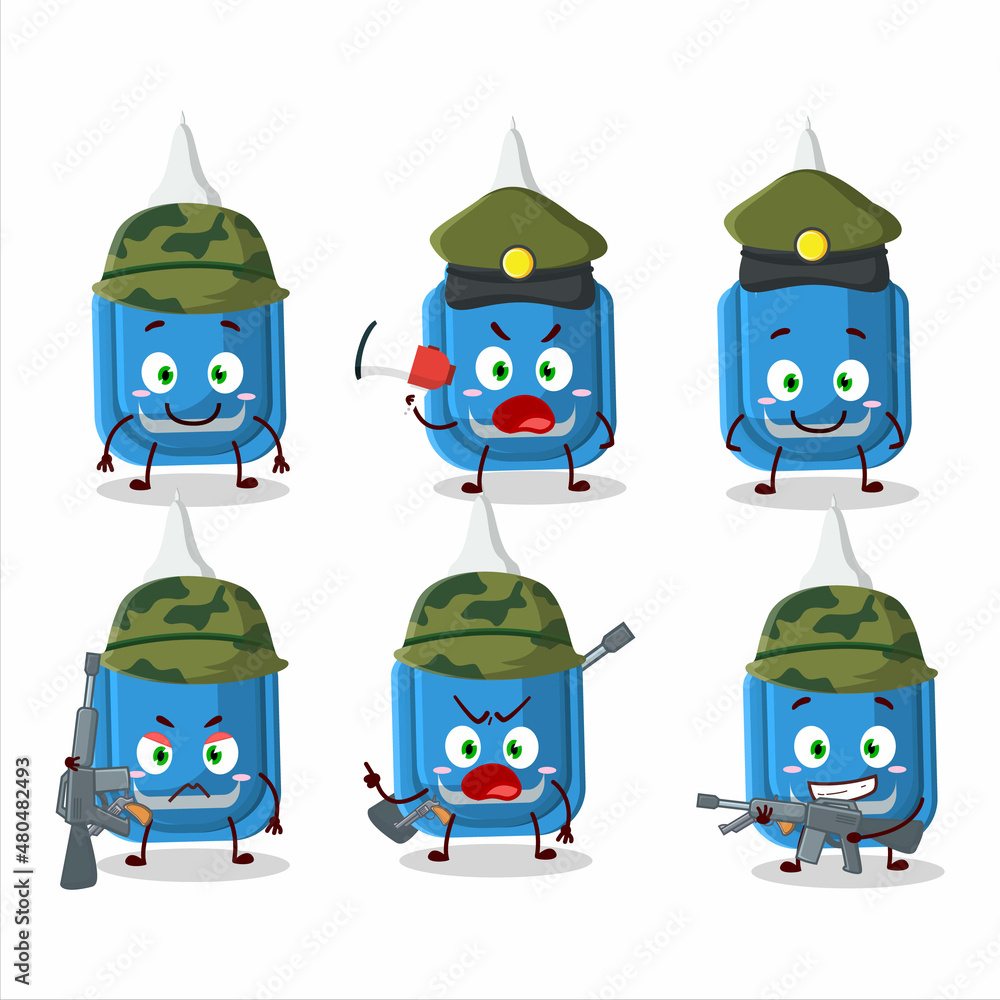 Wall mural A charming soldier blue correction pen cartoon picture bring a gun machine