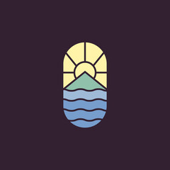 simple logo shine village and sea