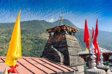 Markandey temple at Mukhumath , Uttarakhand, Garhwal , India. In winter, deity of the temple of...