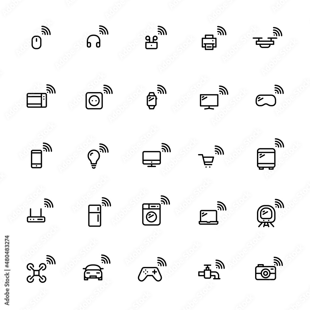 Poster internet of things. smart devices with wireless connections. 25 pixel perfect, editable stroke minim