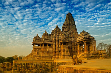 Beautiful image of Kandariya Mahadeva temple, Khajuraho, Madhyapradesh, India. It is worldwide famous ancient temples in India, UNESCO world heritage site.