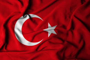 selective focus of turkish flag, with waving fabric texture. 3d illustration