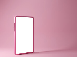 smartphone with blank screen on pink background
