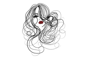 VECTOR Stylish original hand-drawn graphics with beautiful models with beautiful red lips. For design, fashion, style, beauty. Graphic, logo. Beautiful woman's face in lines. vector illustration.