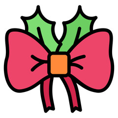 Ribbon bow with mistletoe filled line color icon
