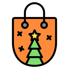 Shopping bag christmas filled line color icon