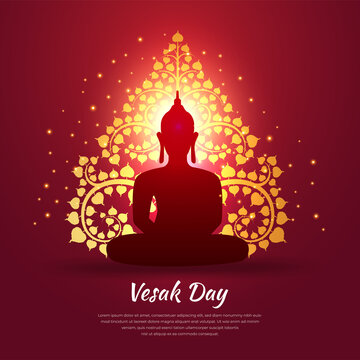 Happy Vesak Day Design. Vesak Day background with shinny Lord Buddha silhouette and ornament vector.
