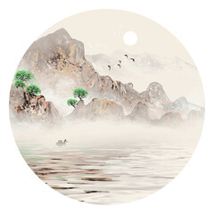 Chinese style artistic conception ink landscape decorative painting