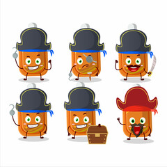 Cartoon character of orange correction pen with various pirates emoticons