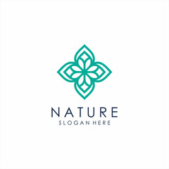 Organic Vector Logo. Linear and Natural Emblem Design. Cosmetic, Beauty, Spa, Leaf, Ecology, Monogram made with leafs.