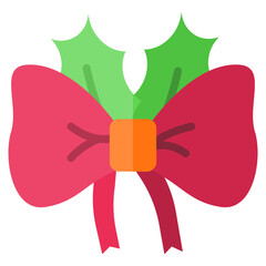 Ribbon bow with mistletoe flat icon