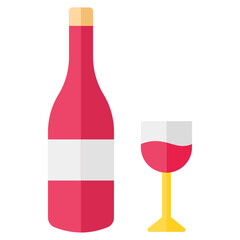 Wine bottle with glass flat icon