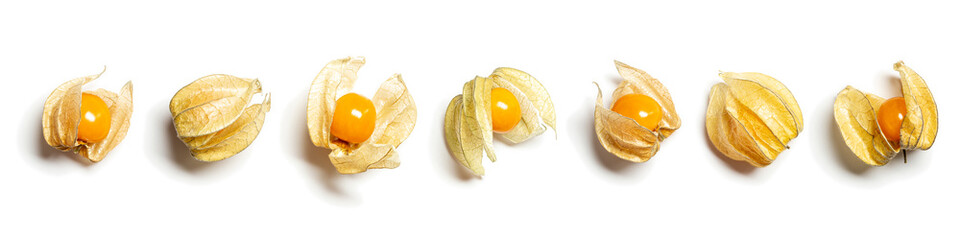 Physalis fruit or Physalis peruviana, small golden berries isolated on white background.