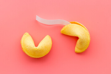 Fortune cookie with empty blank. Chinese New Year background