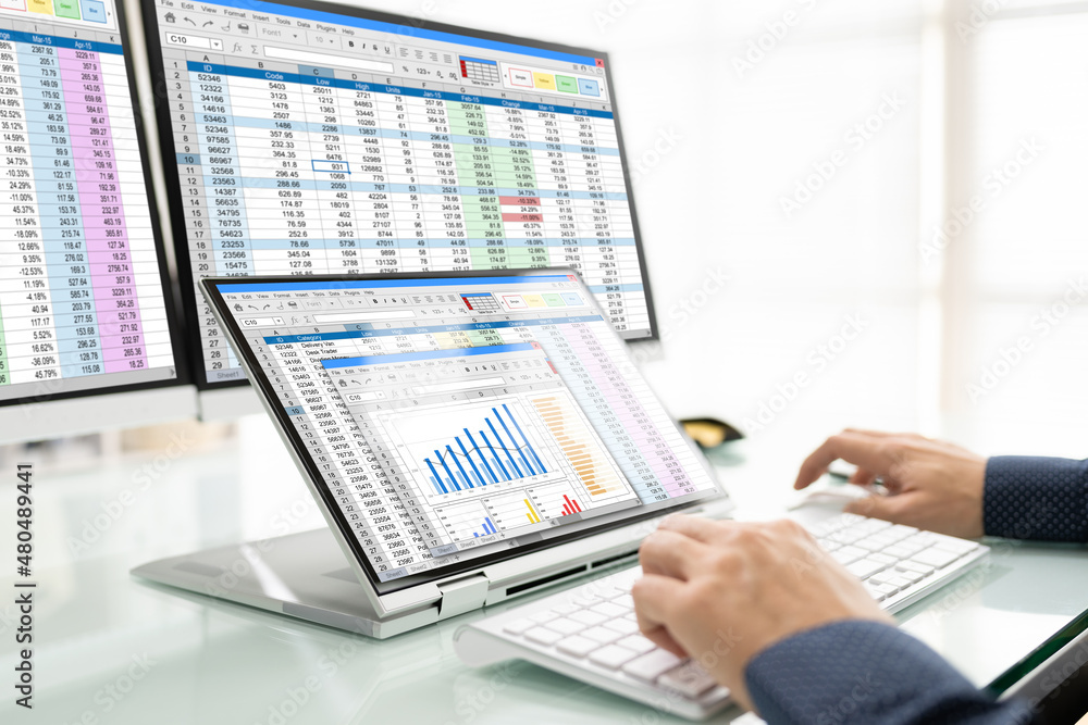Poster Analyst Working With Spreadsheet Business Data