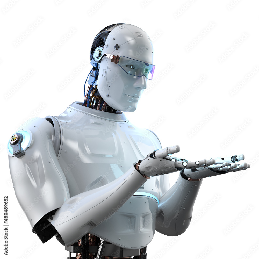 Poster artificial intelligence robot or cyborg empty hand