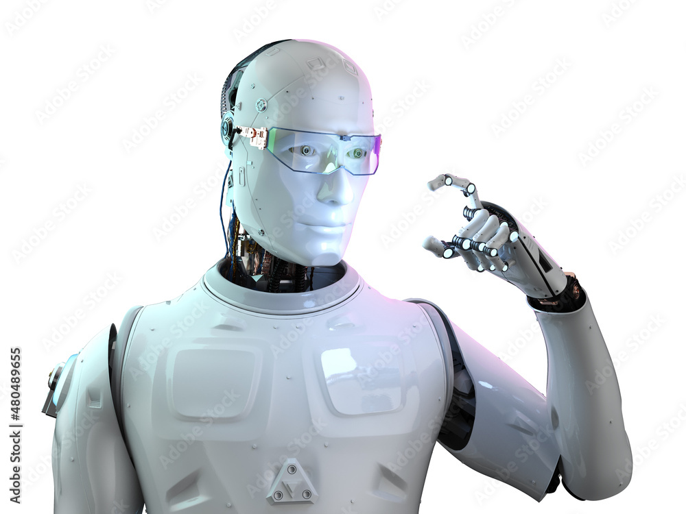 Poster artificial intelligence robot or cyborg empty hand