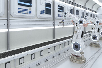 robot assembly line in  factory