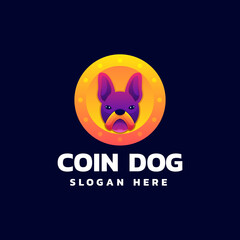 Vector Logo Illustration Coin Dog Gradient Colorful Style.