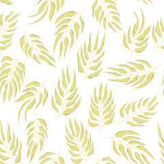 Floral seamless with hand drawn color leaves. Cute autumn background. Tropic brown branches. Modern floral compositions. Fashion vector stock illustration for wallpaper, card, fabric, textile