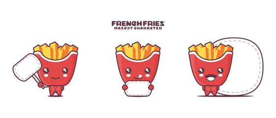 vector french fries cartoon mascot, with blank board banner