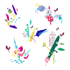 Set and composition of contemporary abstract shapes.  Hand drawn style trendy elements.