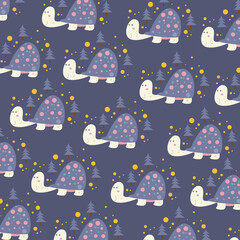 Illustration vector graphic seamless pattern cute turtle cartoon premium vector 
for kids and baby. Print on cloth, fabric, linen, textile and wallpaper background