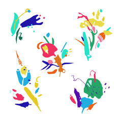 Set and composition of contemporary abstract shapes. Hand drawn style trendy elements.