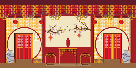 Chinese living room interior background.