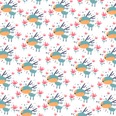 Illustration graphic seamless pattern cute deer premium vector
for kids and baby. Print on cloth, fabric, linen, textile and wallpaper background