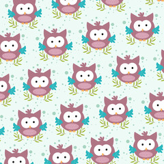 Hand drawn seamless pattern abstract cute owl cartoon premium vector 
for kids and baby. Print on cloth, fabric, linen, textile and wallpaper background