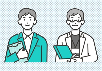 スーツ姿で働く会社員のベクターイラスト素材／ビジネス／ビジネスパーソン／パソコン