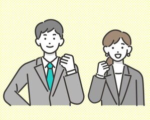 スーツ姿で働く会社員がガッツポーズをとるベクターイラスト素材／ビジネス／ビジネスパーソン／人々
