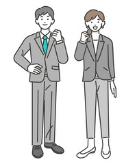 スーツ姿で働く会社員がガッツポーズをとったり、タブレットを操作するベクターイラスト素材／ビジネス／ビジネスパーソン／人々