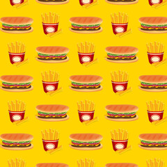 Pattern sub sandwich with french fries potatoes illustration vector fast food